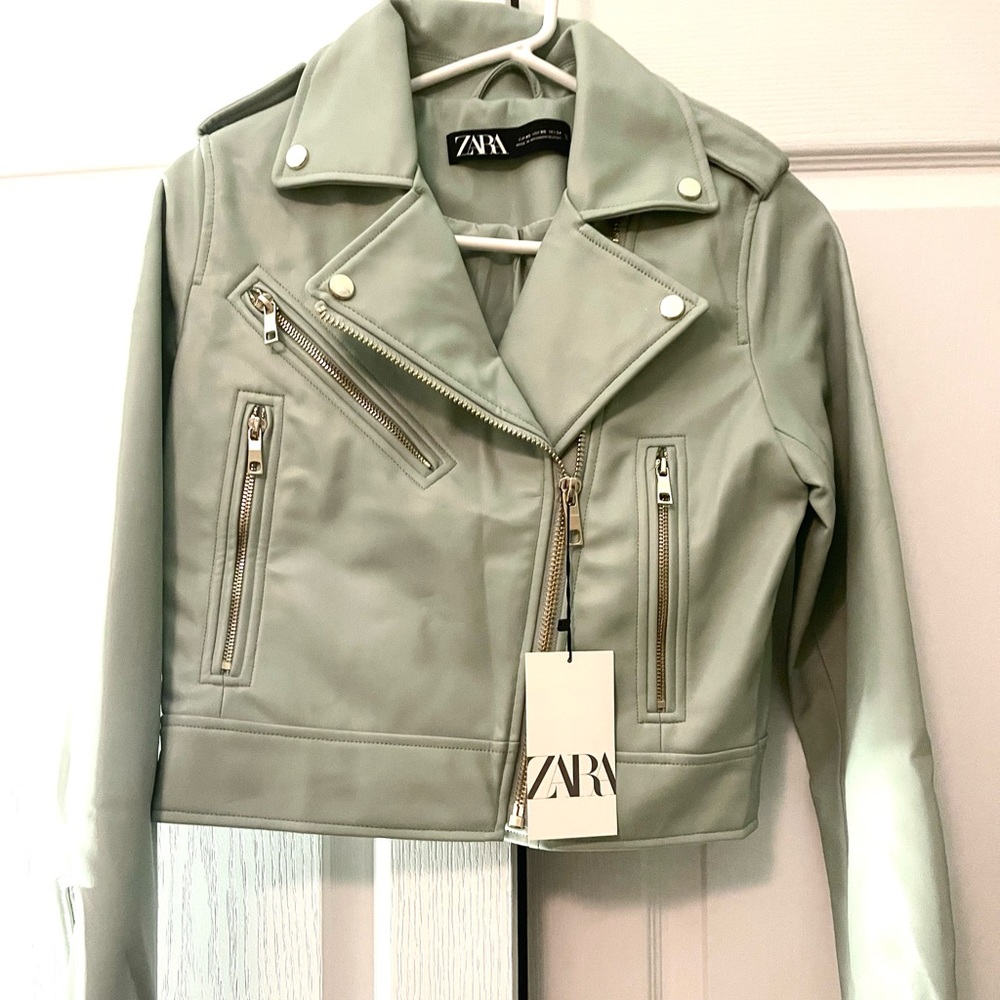 Zara faux leather mint jacket